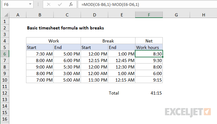 Excel Timesheet Formula With Lunch Break